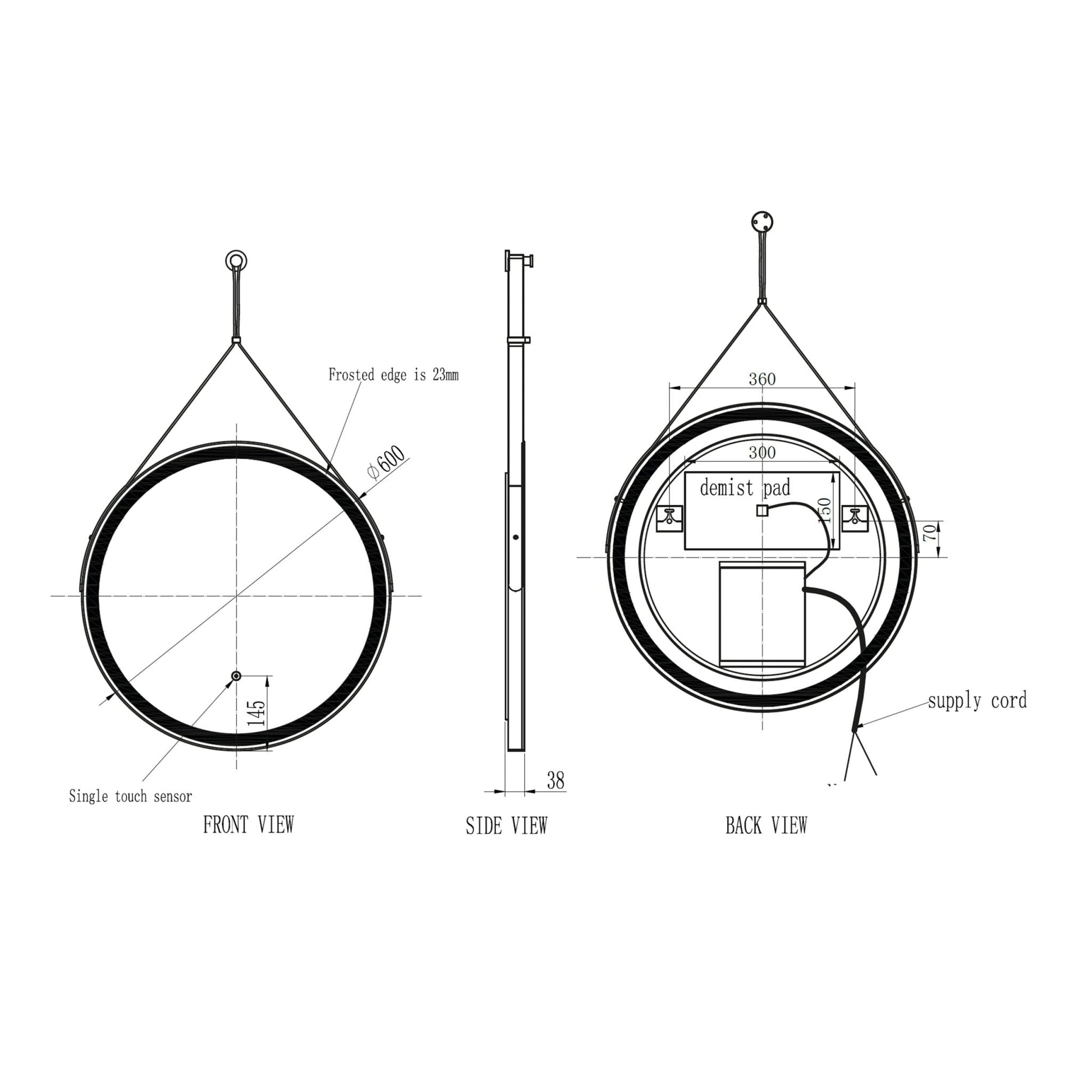 Belini Round LED Hanging Mirror HPS
