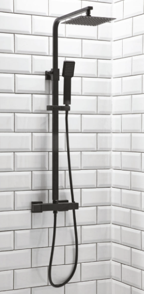 Lunar Black Square Rigid Riser Shower