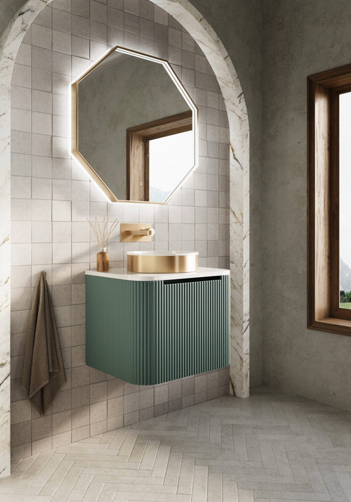 Scudo Linea Curve Oak 600mm Wall Hung Basin Vanity Unit HPS Hartlepool Plumbing Supplies