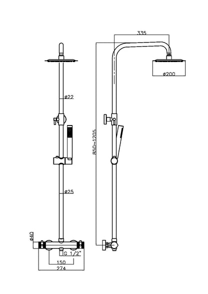 Core Black Round Rigid Riser Shower