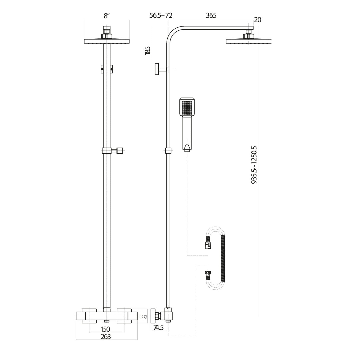 Elliot Chrome Square Rigid Riser Shower