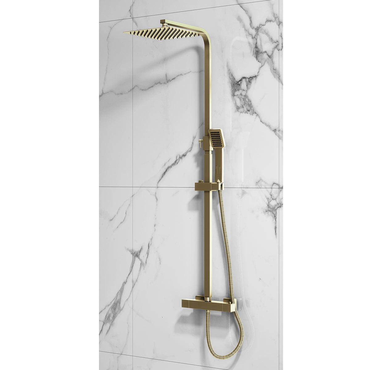 Elliot Brushed Brass Square Rigid Riser Shower