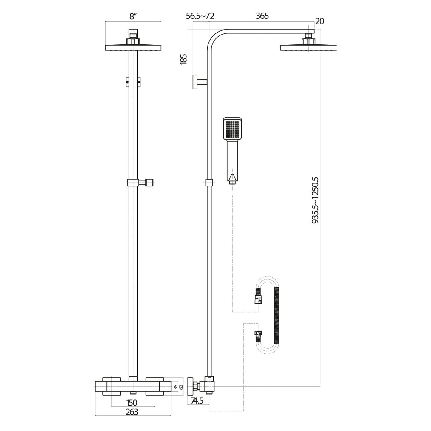 Elliot Brushed Brass Square Rigid Riser Shower