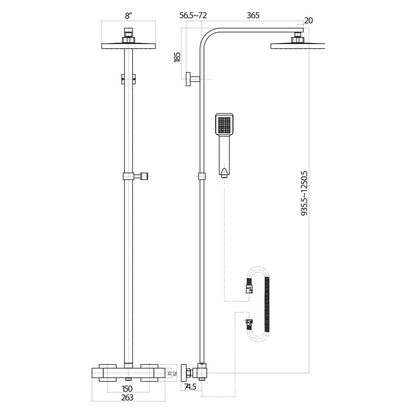 Elliot Brushed Brass Square Rigid Riser Shower